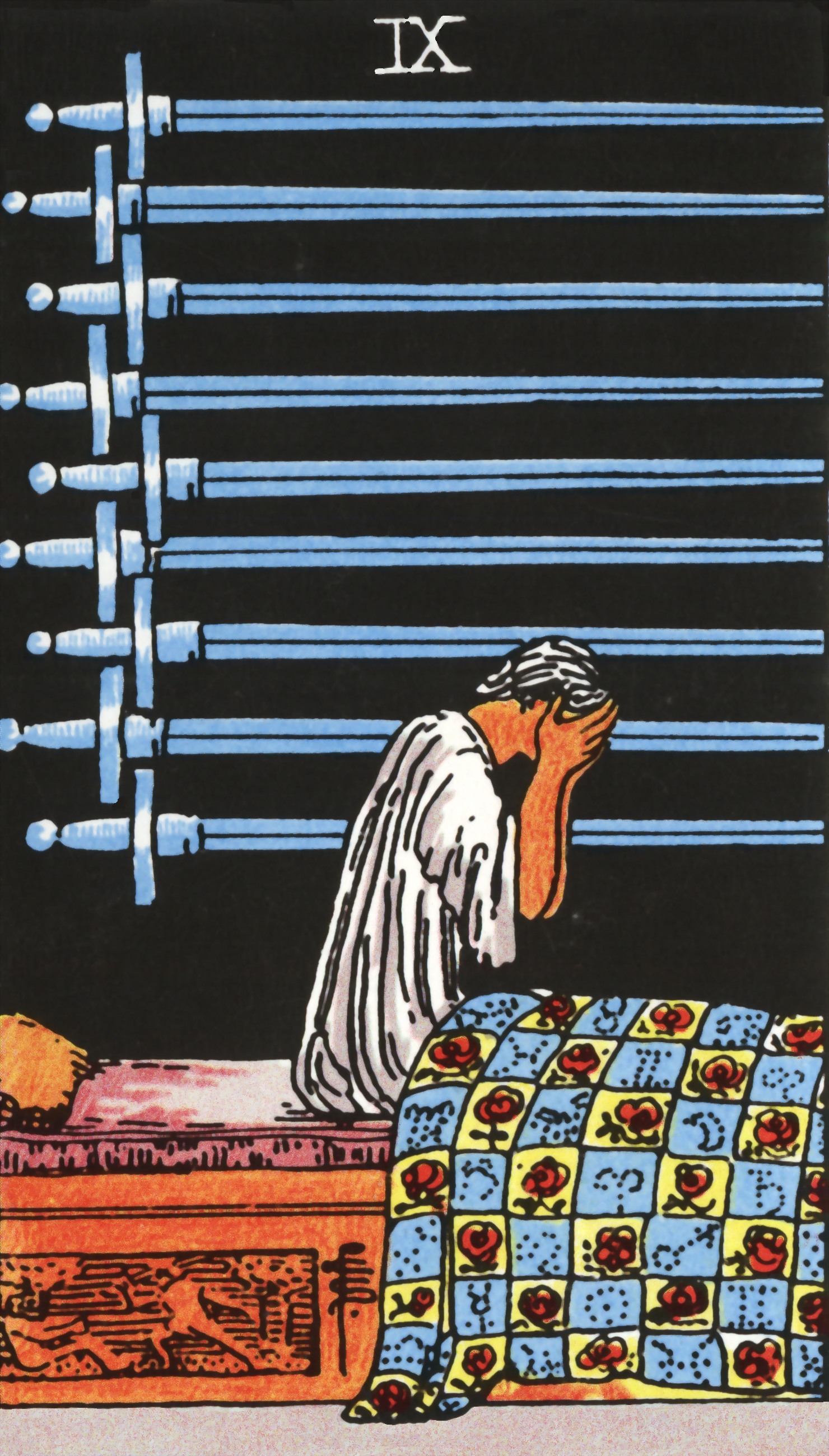 Neuf d'Épées, à l'endroit